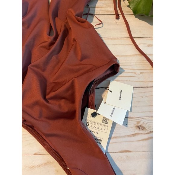 NWT Zara Cut Halter Swimsuit Mocha Brown Sz S - Picture 5 of 6